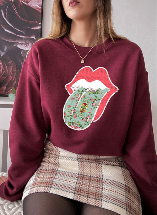 Hippie Floral Tongue Sweatshirt