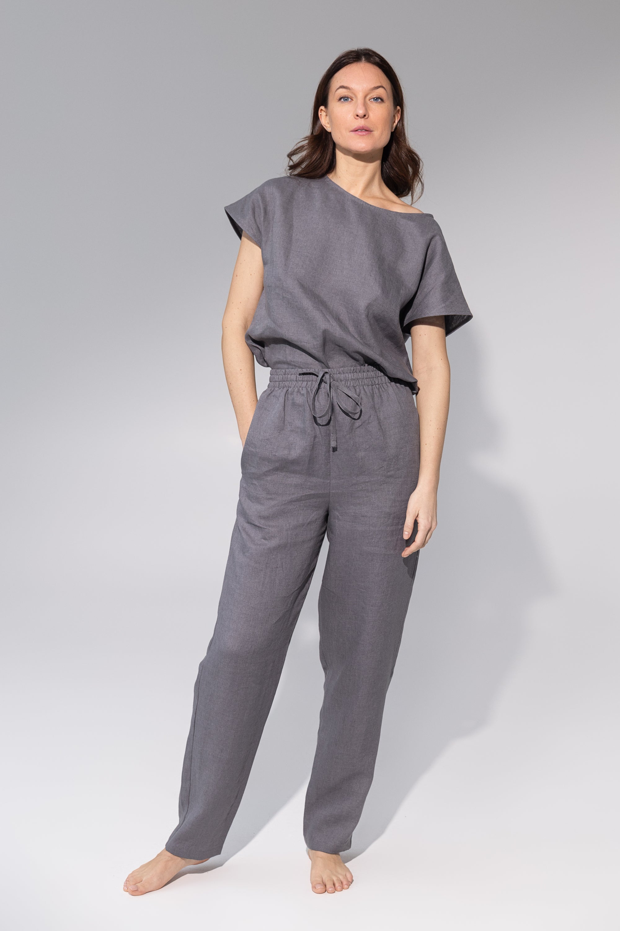Shadow Stripe Linen Set - Premium Breathable Loungewear