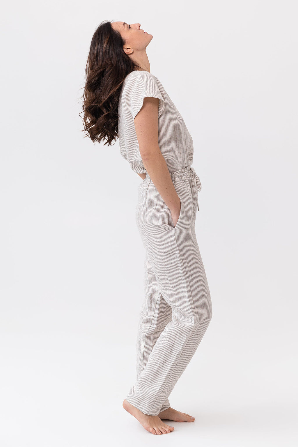 Cloudy Stripe Linen Set - Breathable Natural Loungewear