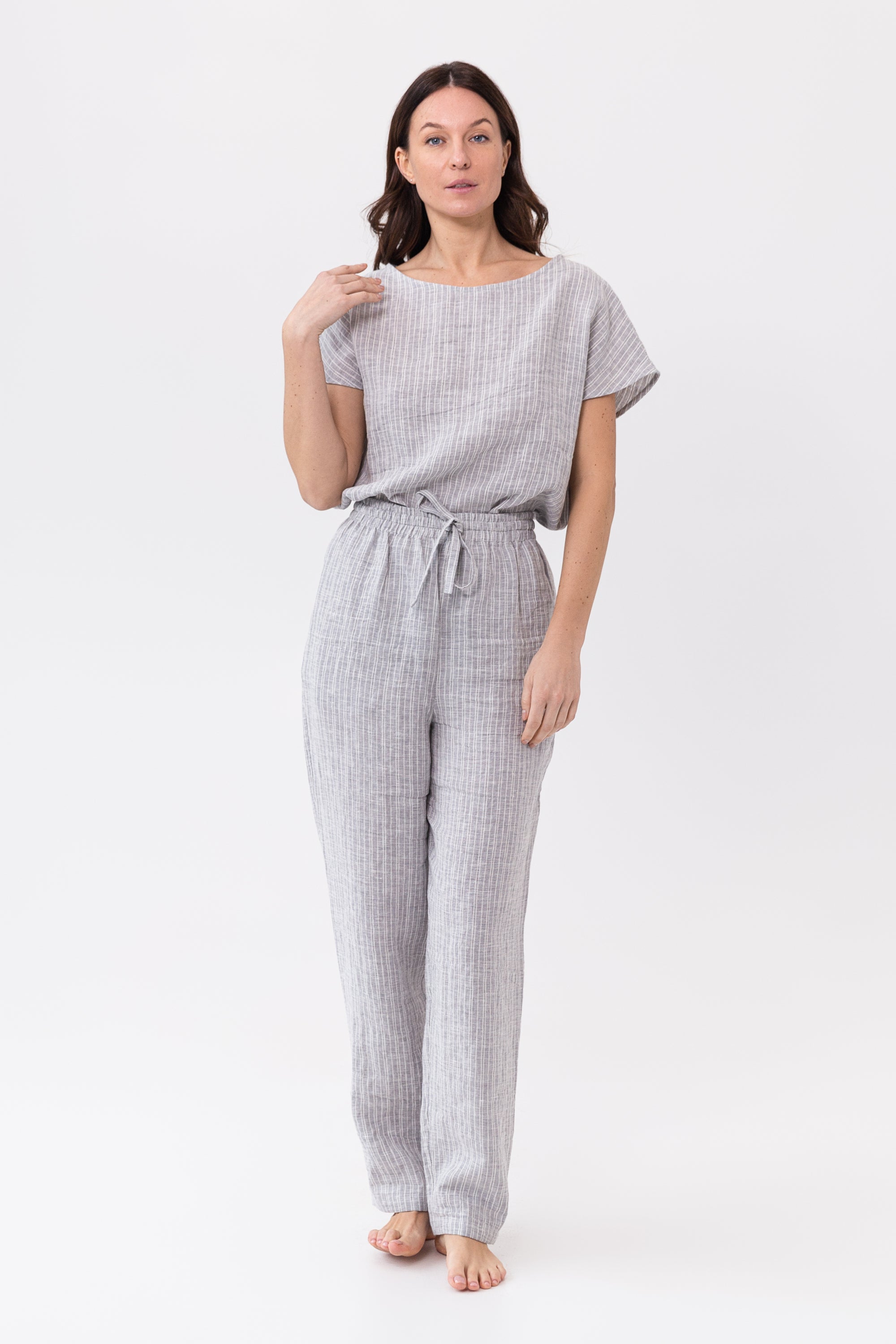 Cloudy Stripe Linen Set - Breathable Natural Loungewear