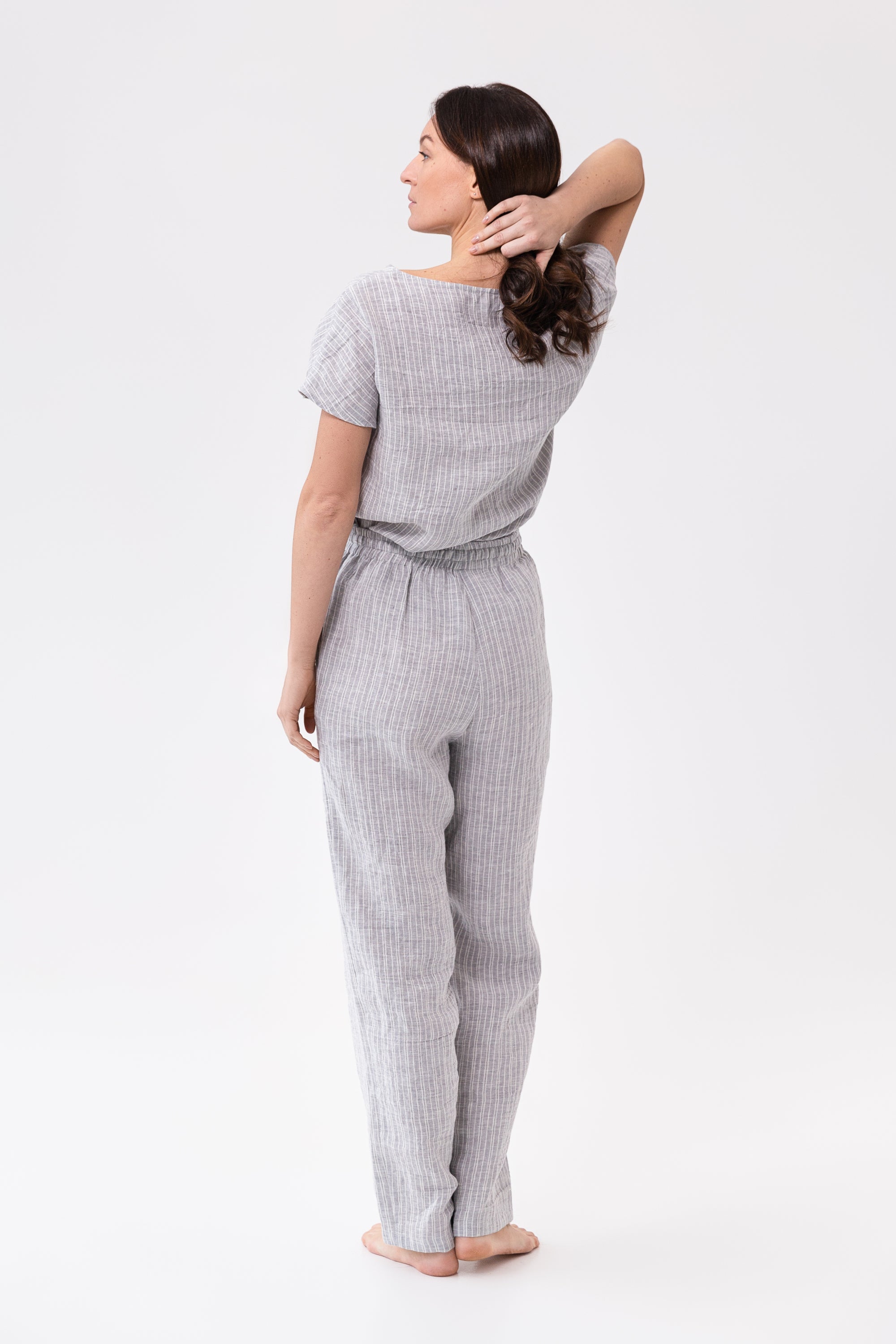 Cloudy Stripe Linen Set - Breathable Natural Loungewear