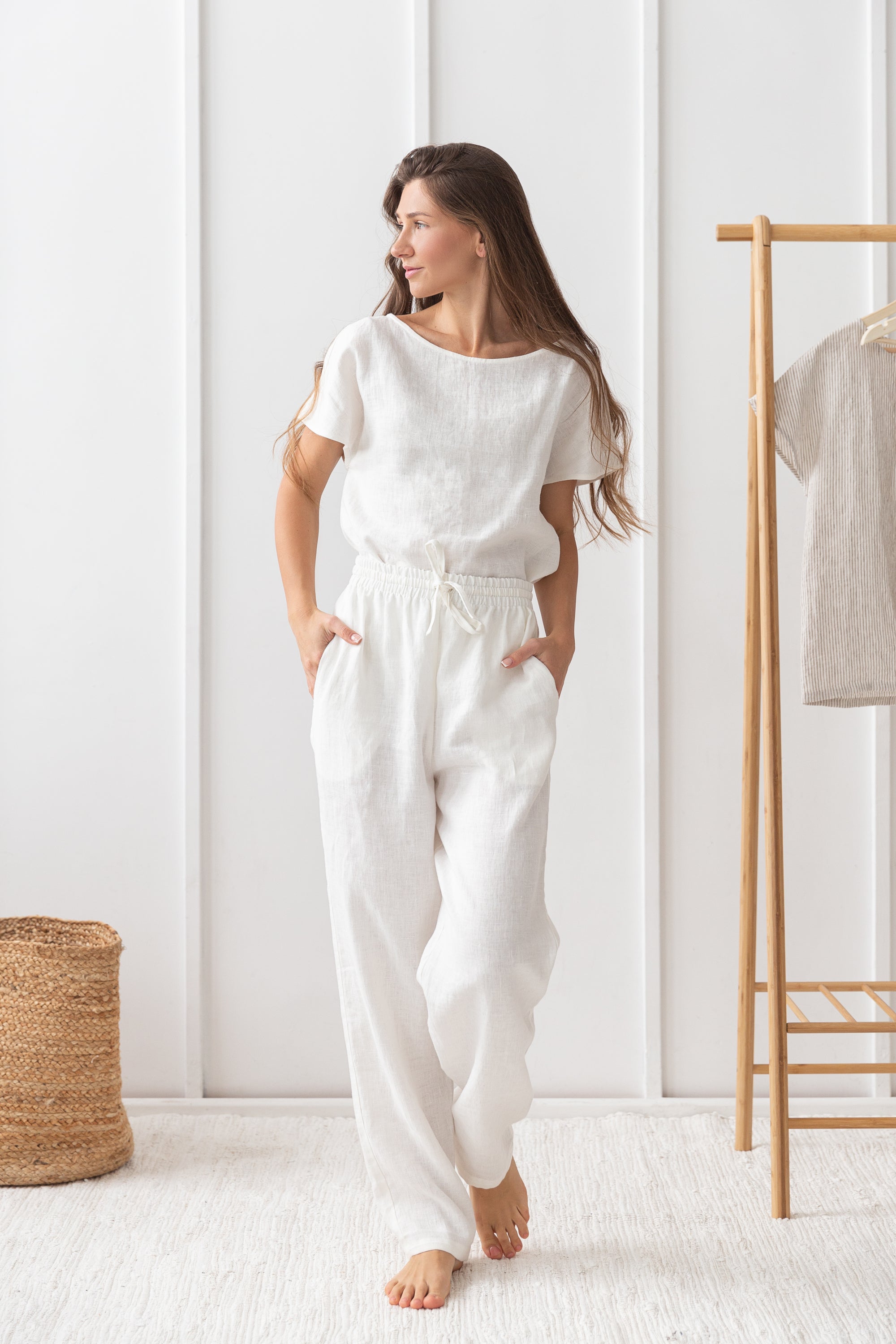 Cloudy Stripe Linen Set - Breathable Natural Loungewear