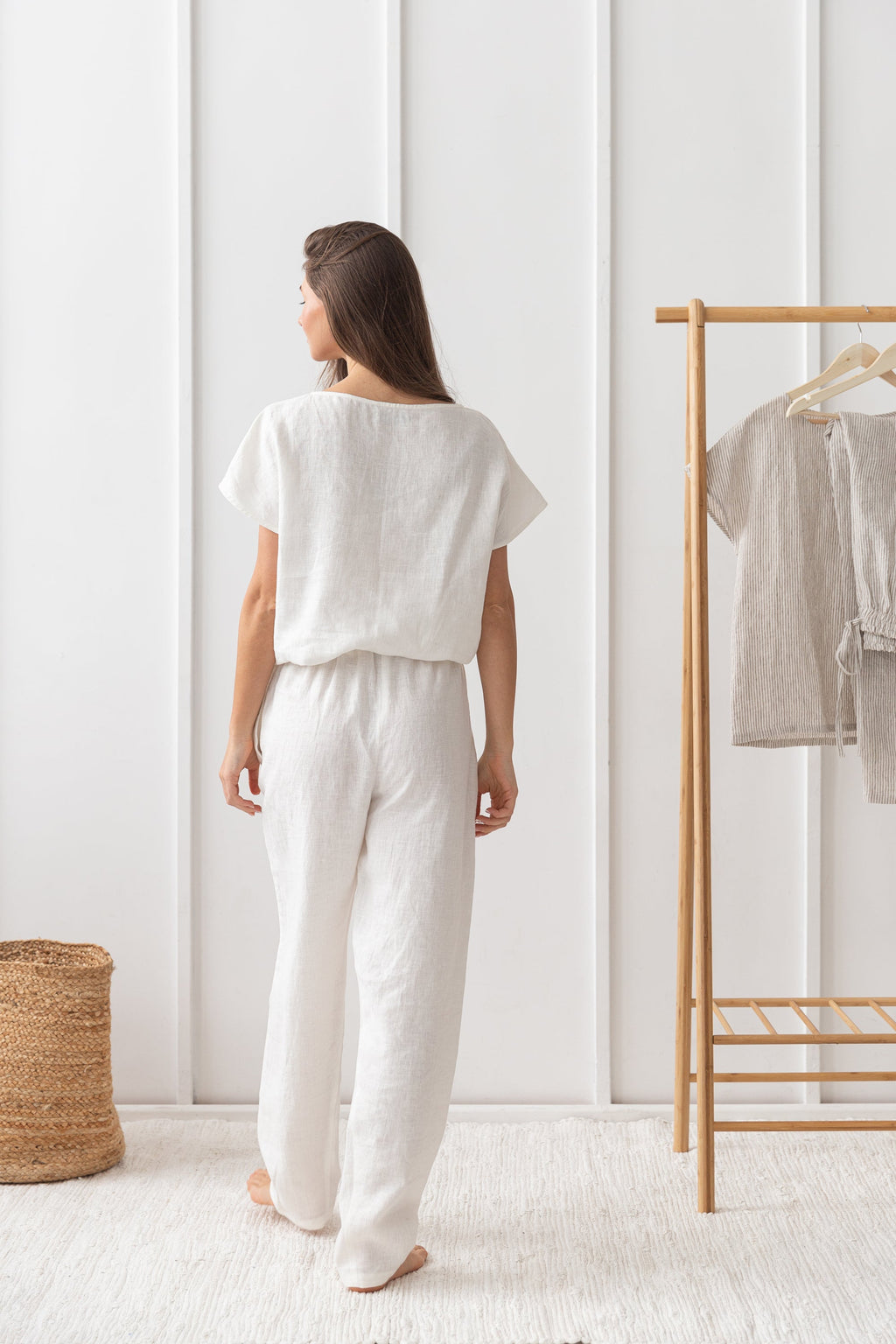 Cloudy Stripe Linen Set - Breathable Natural Loungewear
