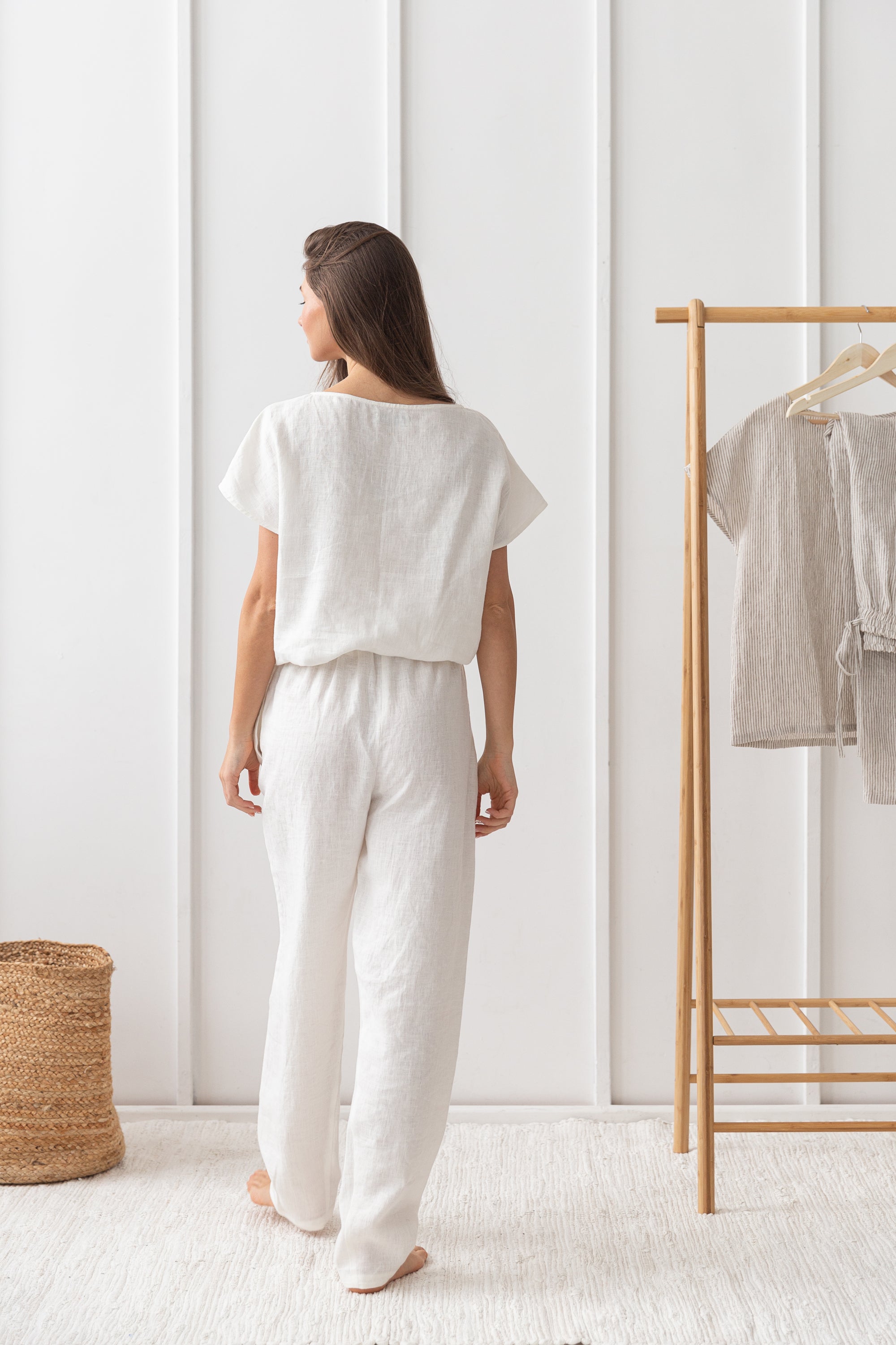 Cloudy Stripe Linen Set - Breathable Natural Loungewear