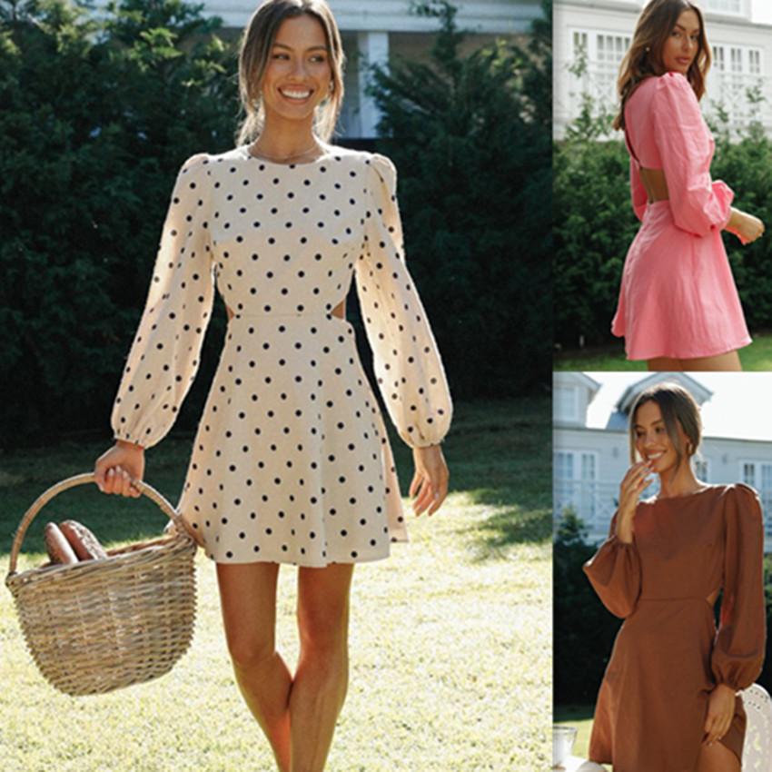 Coastal Allure Backless Mini - Chic Long-Sleeve Vacation Dress