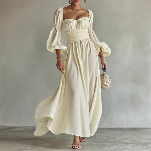 Palace Retro French Puff Sleeve Formal Dress