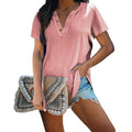 Essential V-Neck Blouse - Classic Button-Down Short Sleeve Top
