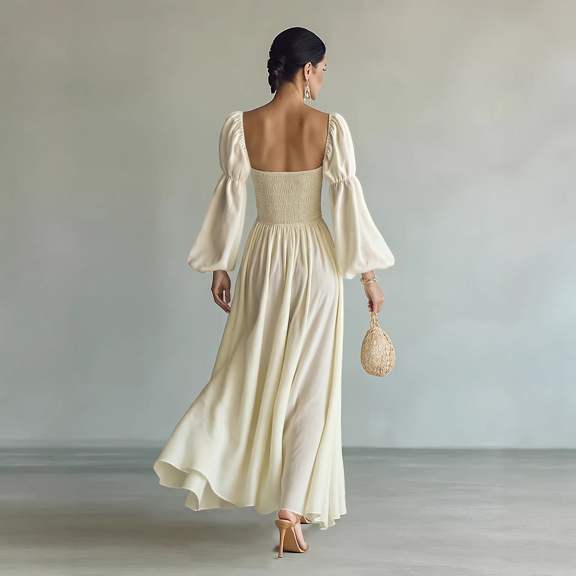 Palace Retro French Puff Sleeve Formal Dress