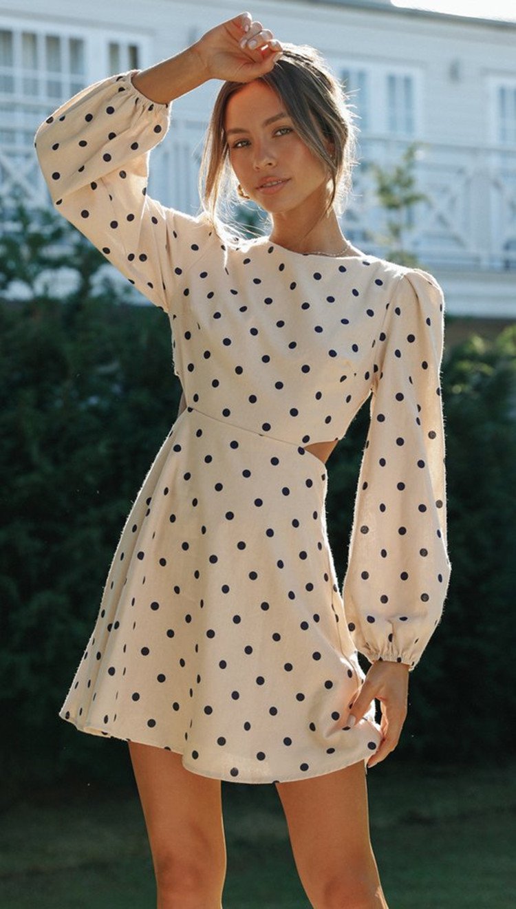 Coastal Allure Backless Mini - Chic Long-Sleeve Vacation Dress