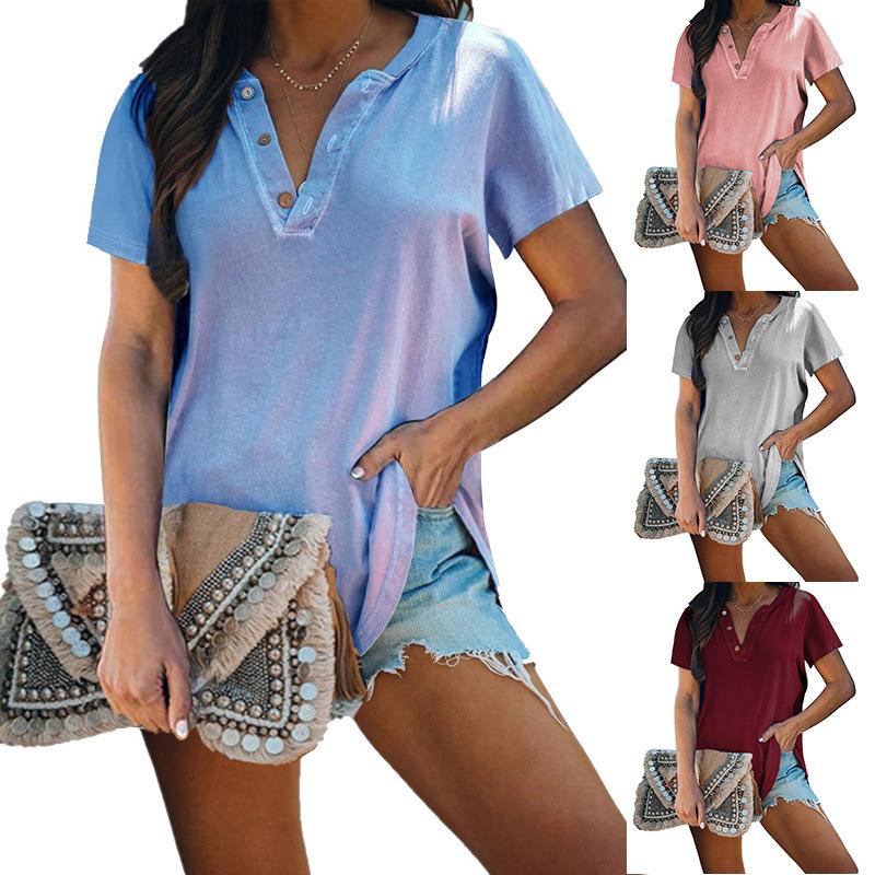 Essential V-Neck Blouse - Classic Button-Down Short Sleeve Top