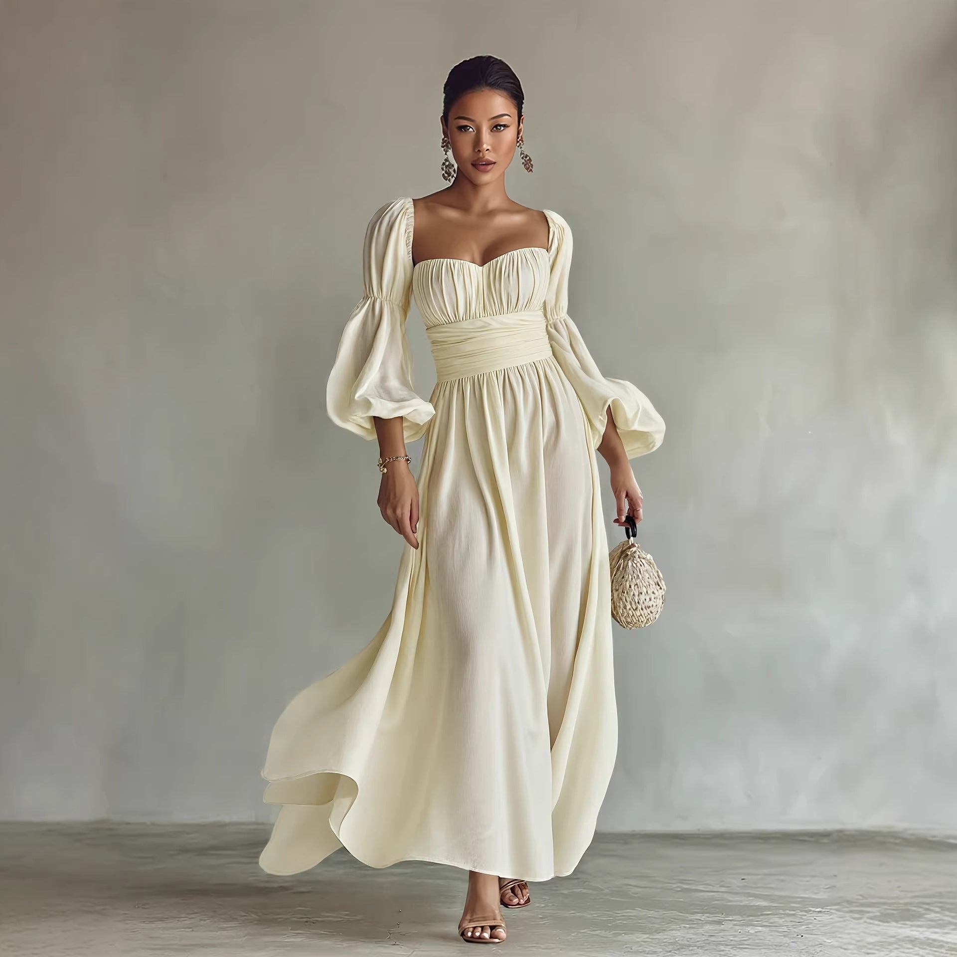Palace Retro French Puff Sleeve Formal Dress