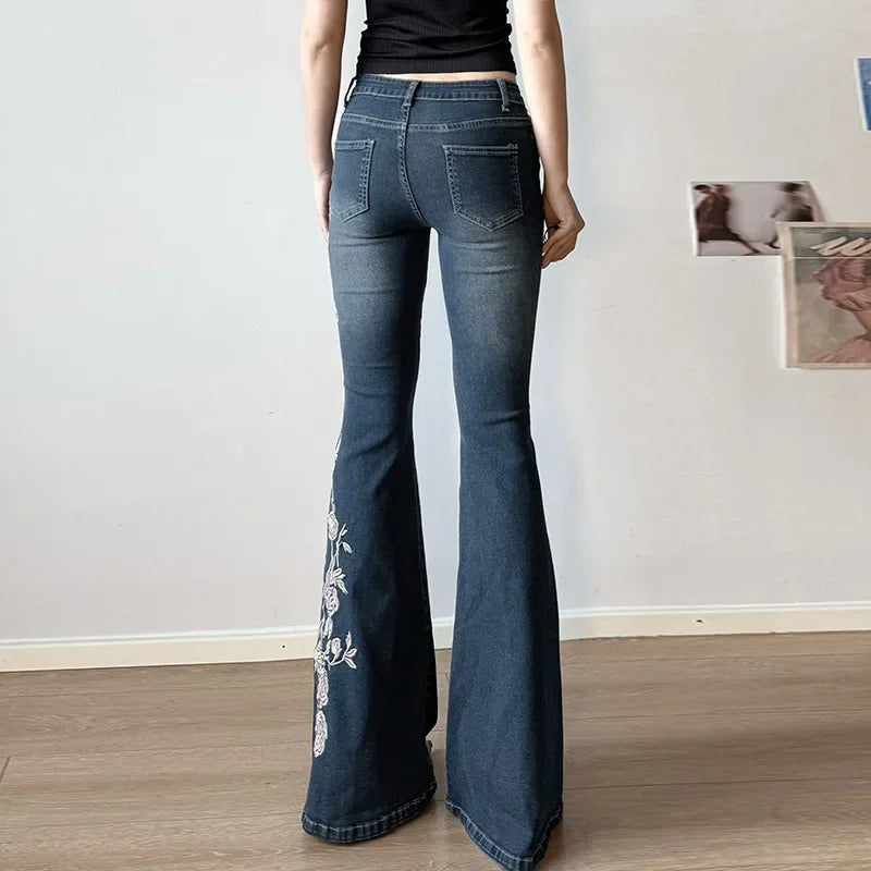 Retro Y2K Floral Embroidery Baggy Low-Rise Jeans