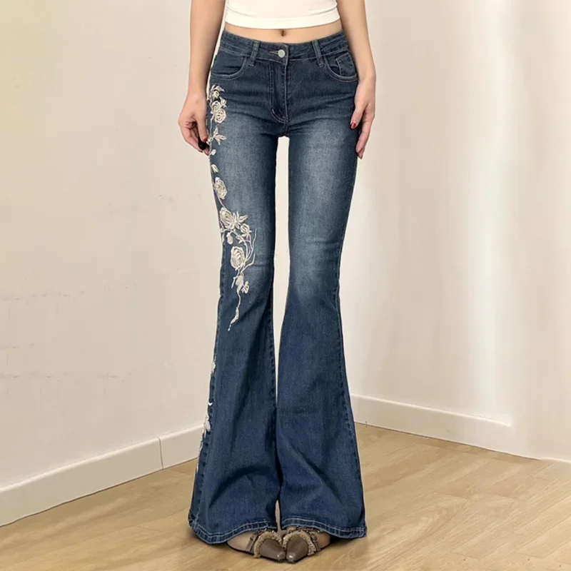 Retro Y2K Floral Embroidery Baggy Low-Rise Jeans