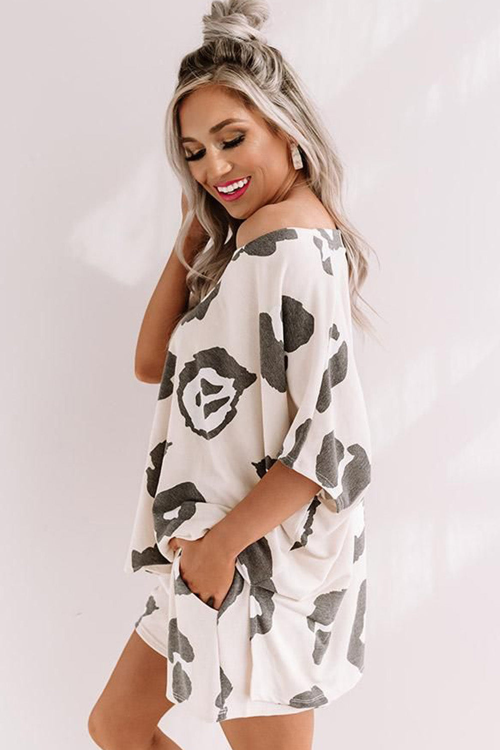 White Leopard Print Pajamas Set