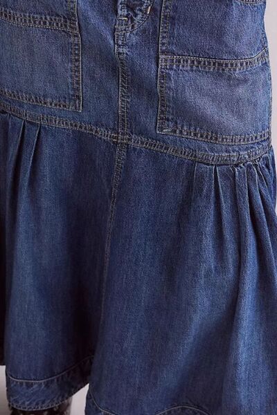 Munsieur Boho Denim Midi Pocket Skirt
