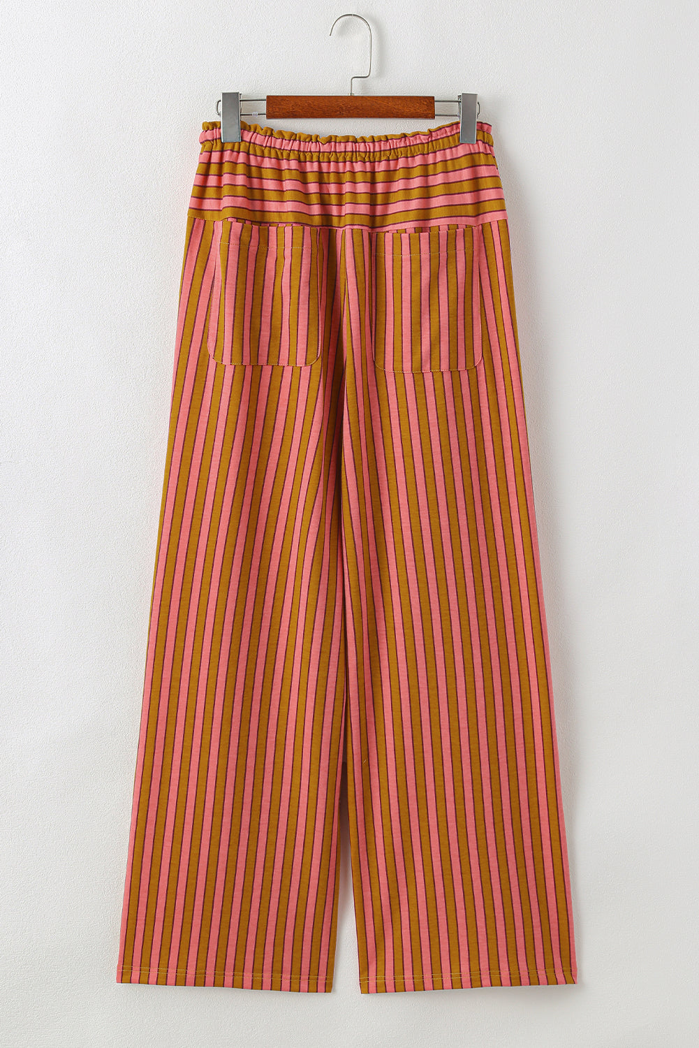 Striped Tie-Waist Button Pocket Wide-Leg Pants