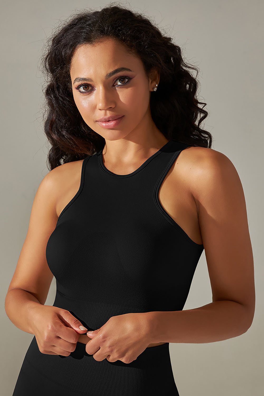Black Crew Neck Cropped Sports Tank