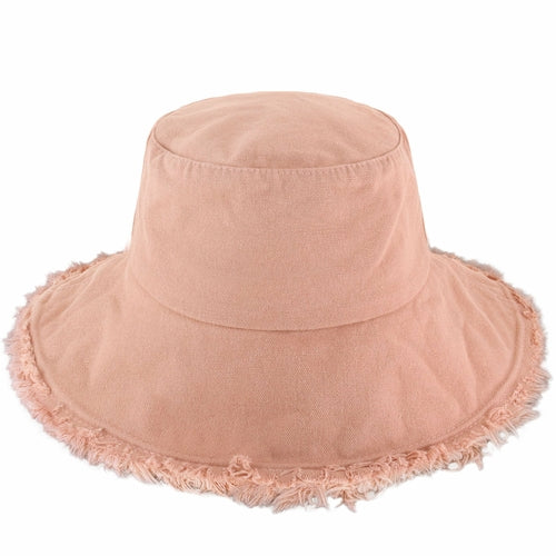 Wide Brim Frayed Bucket Hat – Lightweight Summer Sun Hat for Women