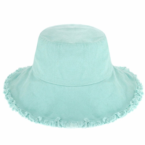Wide Brim Frayed Bucket Hat – Lightweight Summer Sun Hat for Women