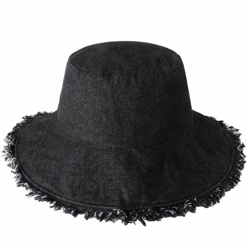 Wide Brim Frayed Bucket Hat – Lightweight Summer Sun Hat for Women