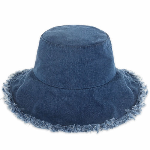 Wide Brim Frayed Bucket Hat – Lightweight Summer Sun Hat for Women