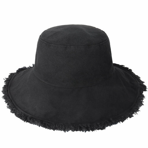 Wide Brim Frayed Bucket Hat – Lightweight Summer Sun Hat for Women