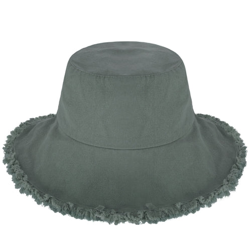Wide Brim Frayed Bucket Hat – Lightweight Summer Sun Hat for Women