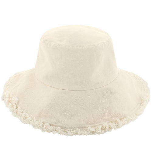 Wide Brim Frayed Bucket Hat – Lightweight Summer Sun Hat for Women