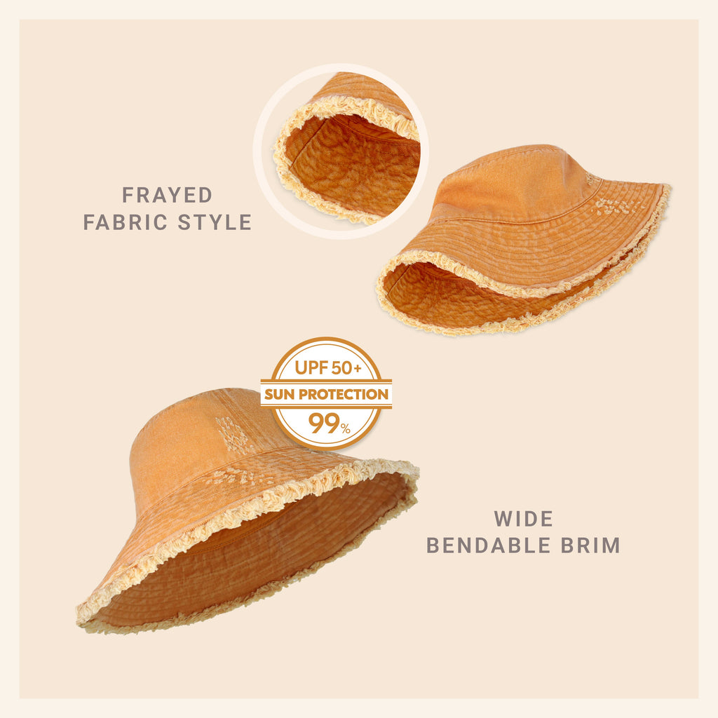 Wide Brim Frayed Bucket Hat – Lightweight Summer Sun Hat for Women