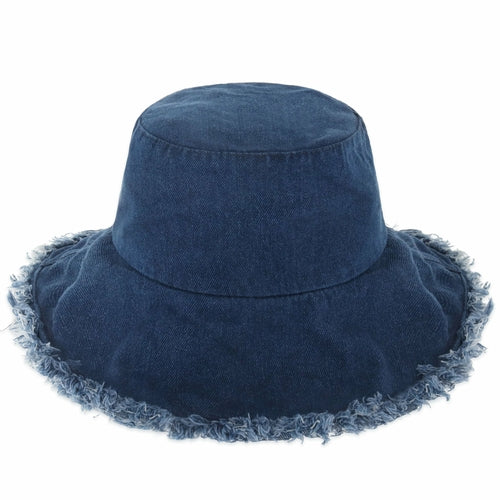 Wide Brim Frayed Bucket Hat – Lightweight Summer Sun Hat for Women