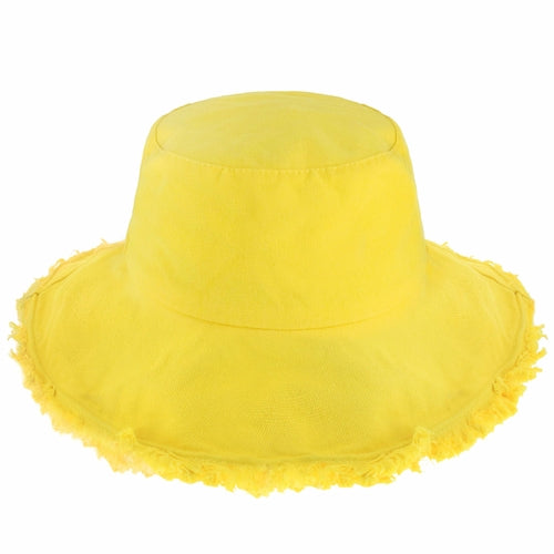 Wide Brim Frayed Bucket Hat – Lightweight Summer Sun Hat for Women