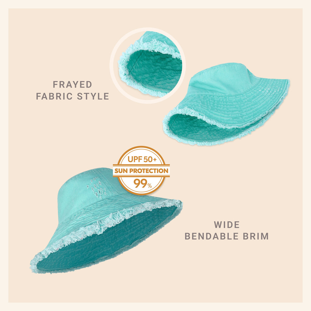 Wide Brim Frayed Bucket Hat – Lightweight Summer Sun Hat for Women