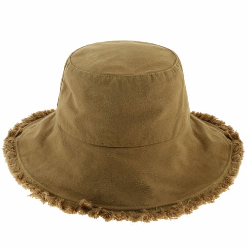 Wide Brim Frayed Bucket Hat – Lightweight Summer Sun Hat for Women
