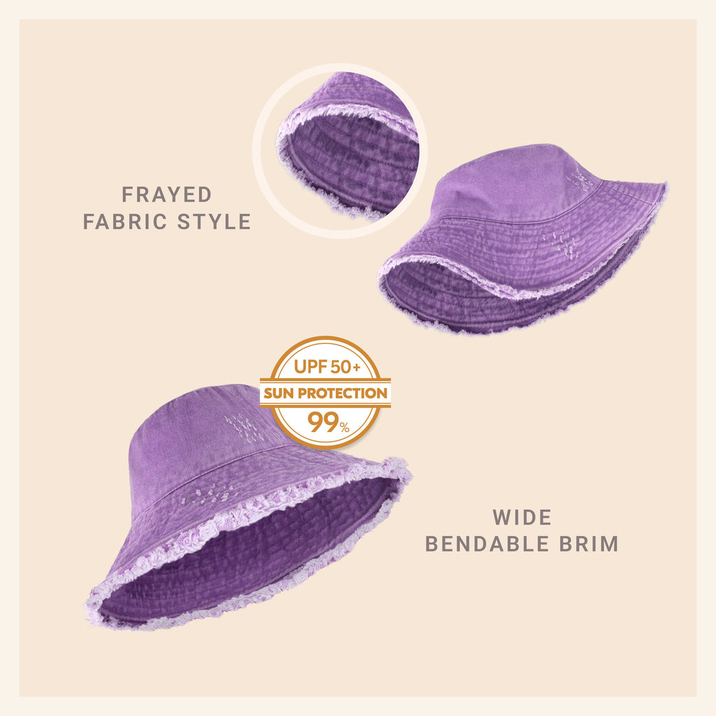 Wide Brim Frayed Bucket Hat – Lightweight Summer Sun Hat for Women