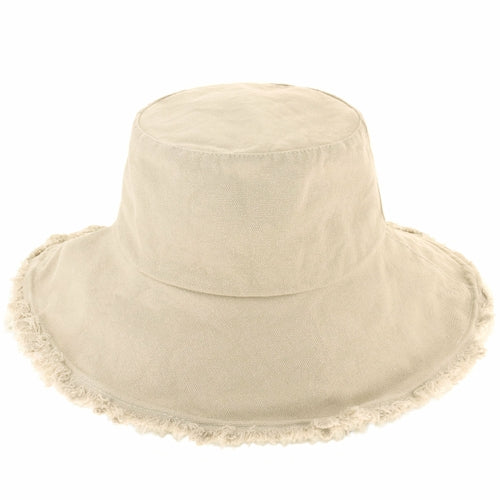 Wide Brim Frayed Bucket Hat – Lightweight Summer Sun Hat for Women