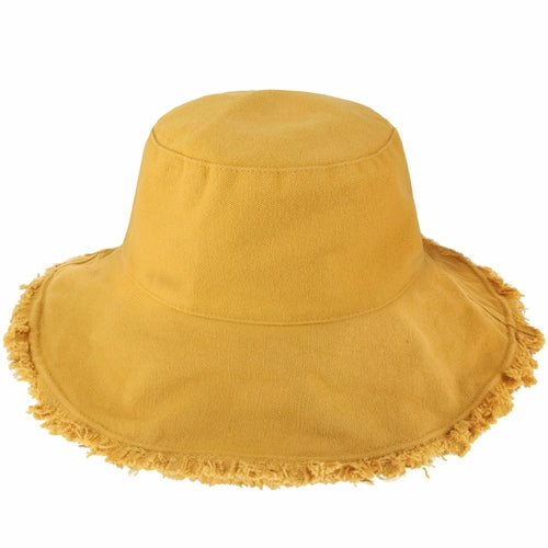 Wide Brim Frayed Bucket Hat – Lightweight Summer Sun Hat for Women