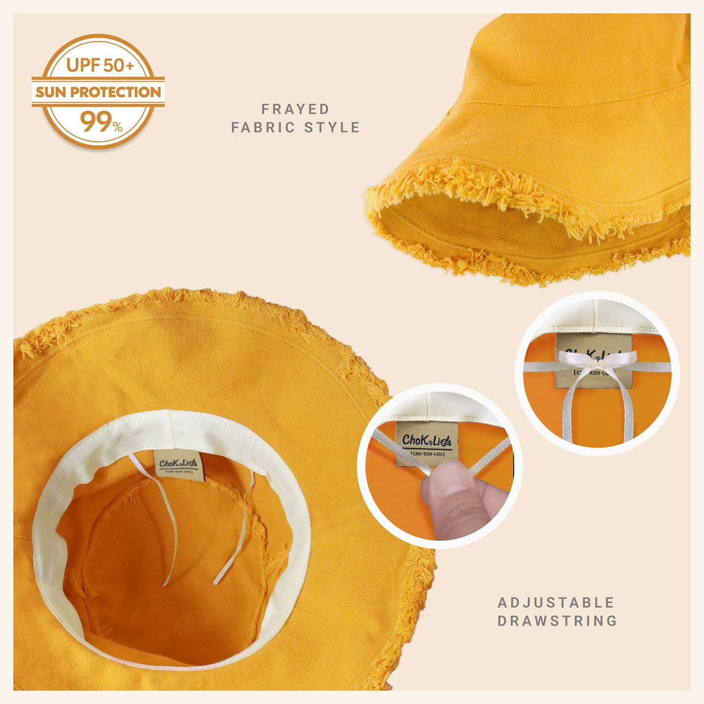 Wide Brim Frayed Bucket Hat – Lightweight Summer Sun Hat for Women