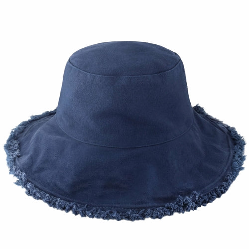 Wide Brim Frayed Bucket Hat – Lightweight Summer Sun Hat for Women