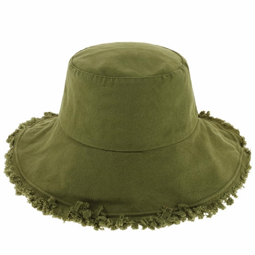 Wide Brim Frayed Bucket Hat – Lightweight Summer Sun Hat for Women