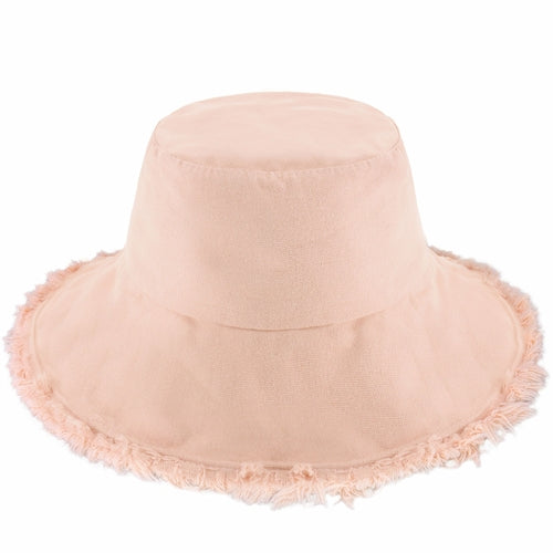 Wide Brim Frayed Bucket Hat – Lightweight Summer Sun Hat for Women