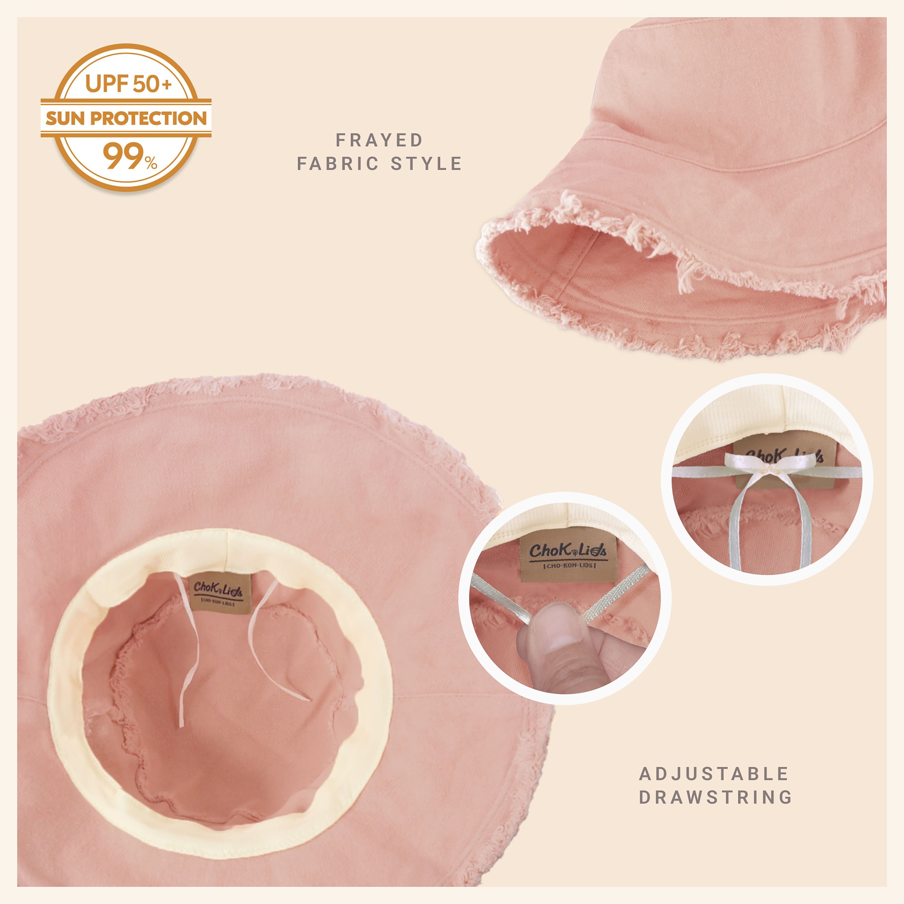 Wide Brim Frayed Bucket Hat – Lightweight Summer Sun Hat for Women