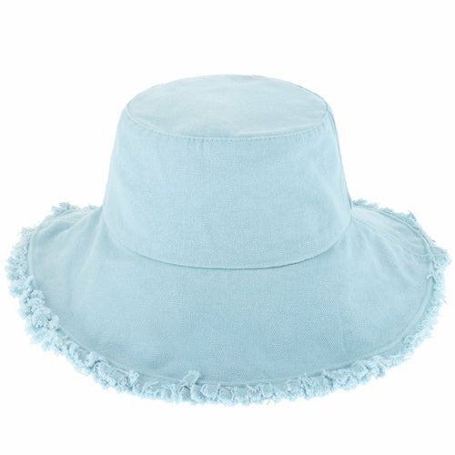 Wide Brim Frayed Bucket Hat – Lightweight Summer Sun Hat for Women