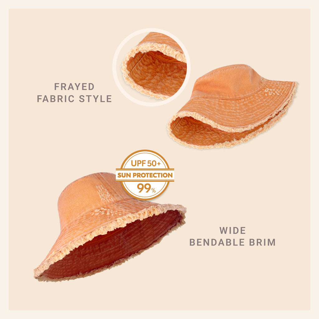 Wide Brim Frayed Bucket Hat – Lightweight Summer Sun Hat for Women