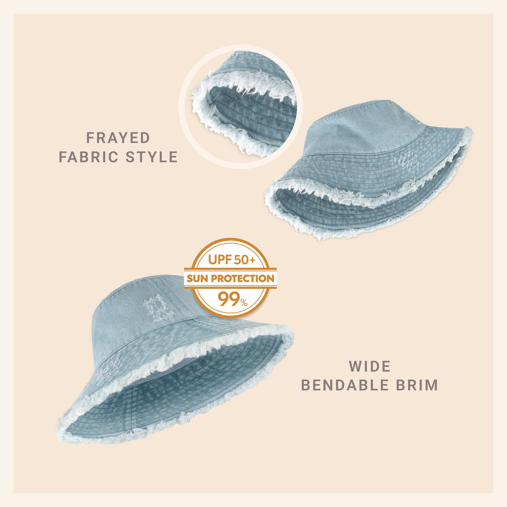 Wide Brim Frayed Bucket Hat – Lightweight Summer Sun Hat for Women