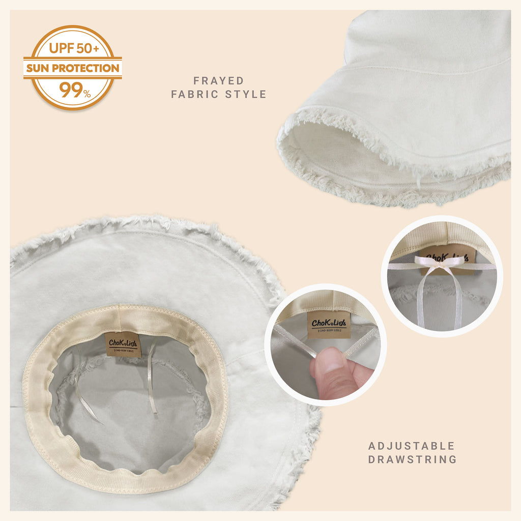 Wide Brim Frayed Bucket Hat – Lightweight Summer Sun Hat for Women