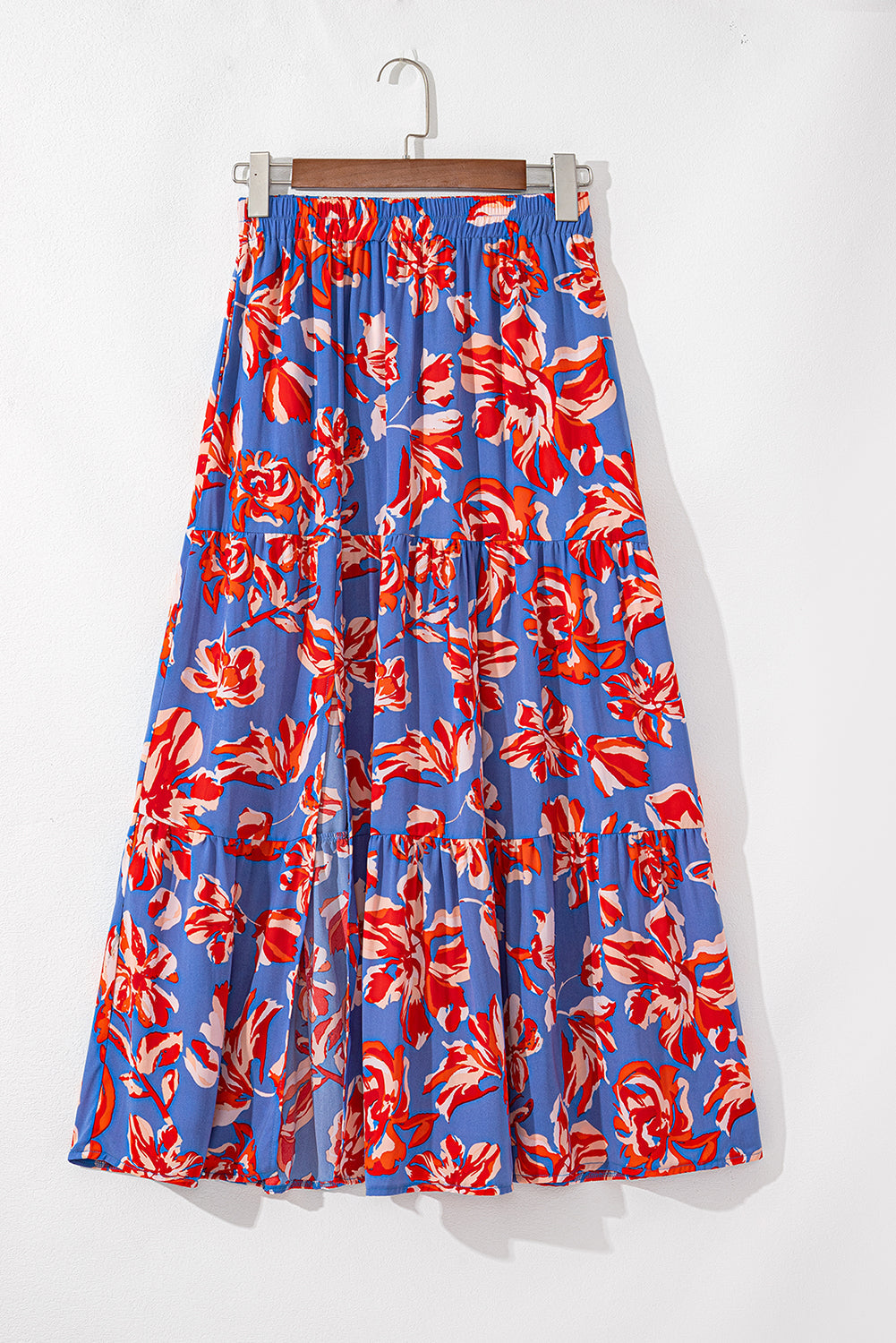 Boho Floral Tiered Slit Maxi Skirt