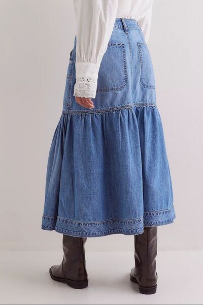 Munsieur Boho Denim Midi Pocket Skirt