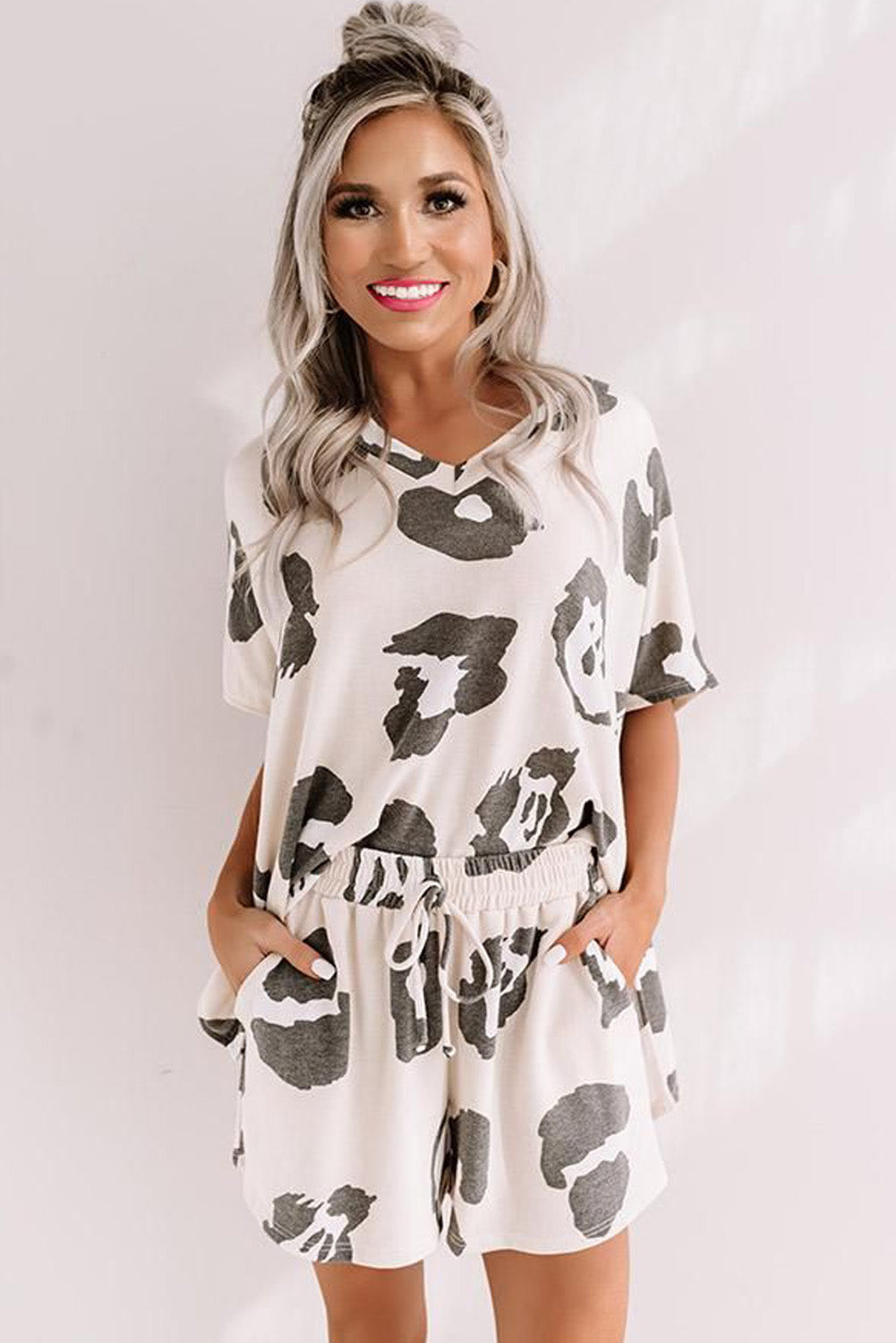 White Leopard Print Pajamas Set