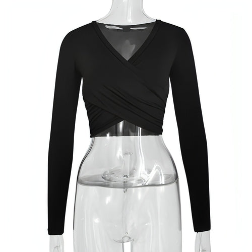 Enigma Sculpt Long-Sleeve - Sleek Cross V-Neck Stitch Top