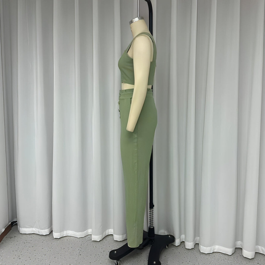 Spaghetti Strap Crop & High-Waist Trousers Set